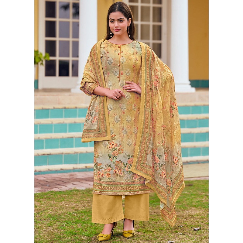3 Pc Yellow Unstitched Satin Suit Set - JD986589899
