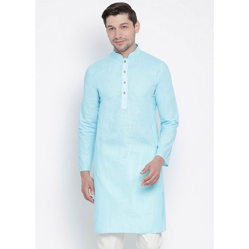 Aqua Cotton Solid Kurta - JD986589979