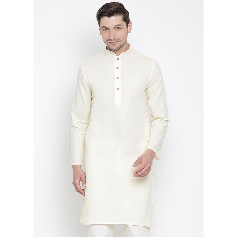 Beige Cotton Solid Kurta - JD986589980