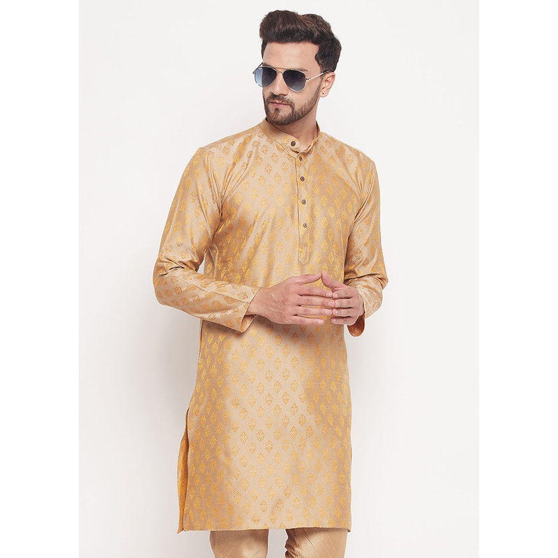 Beige Readymade Silk Kurta - JD986589947