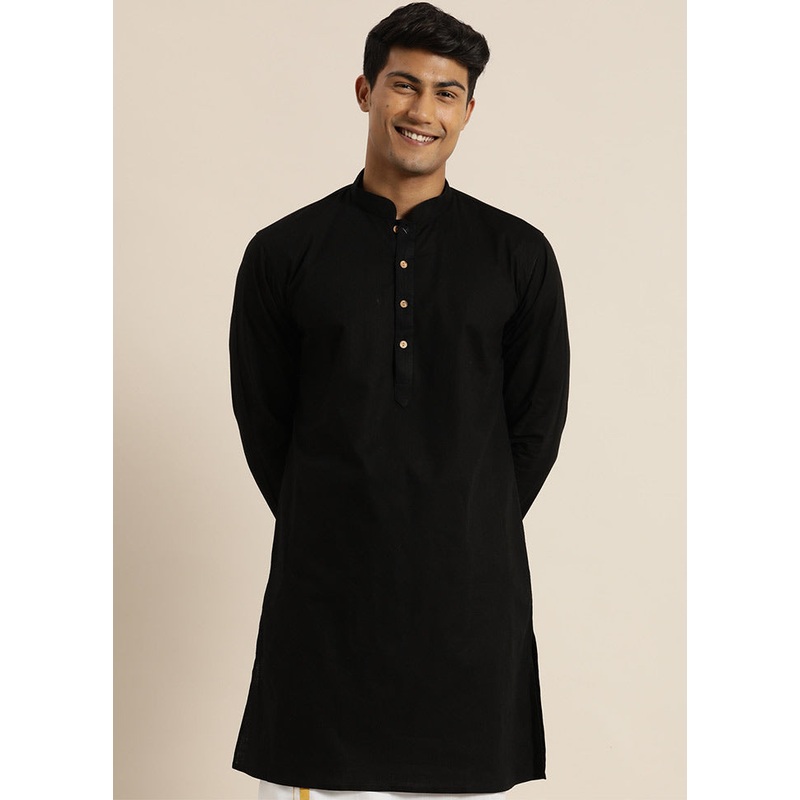Black Cotton Printed Kurta - JD986590001