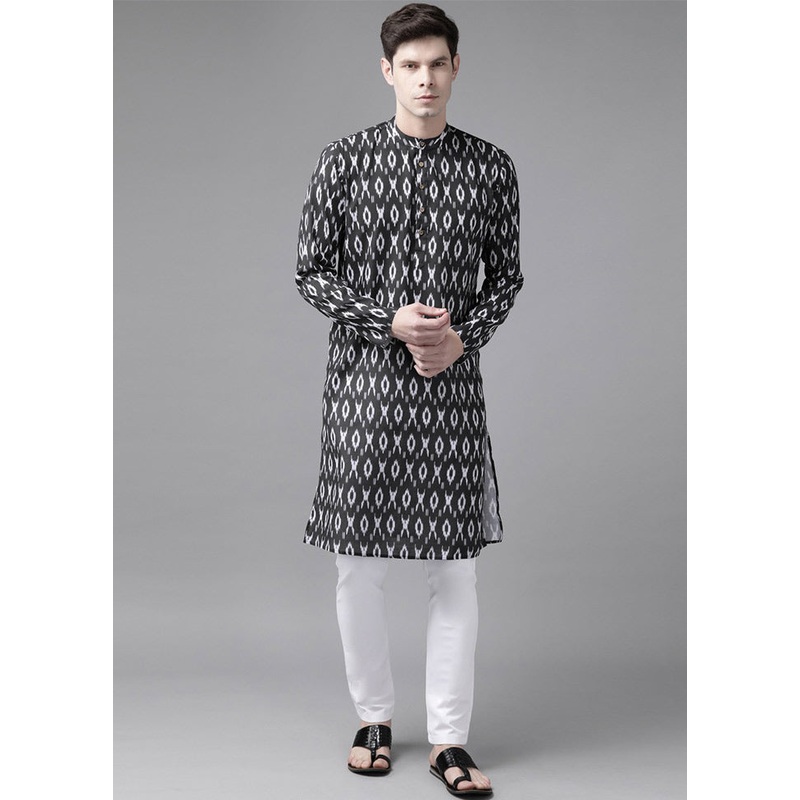 Black Cotton Printed Kurta - JD986590027