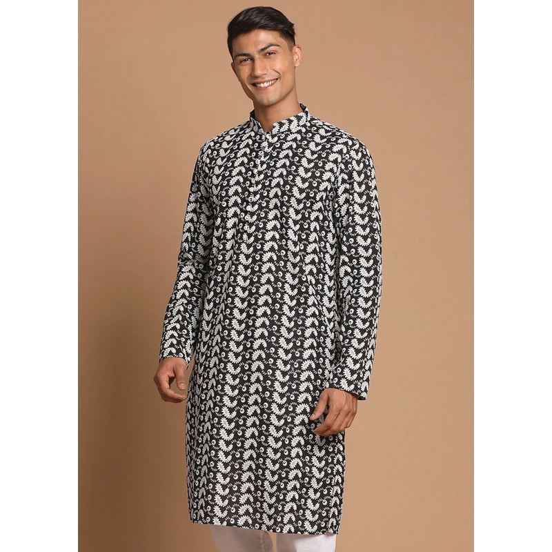 Black Cotton Printed Kurta - JD986590047