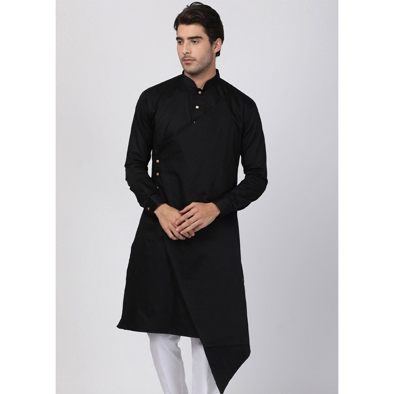 Black Cotton Solid Kurta - JD986590039