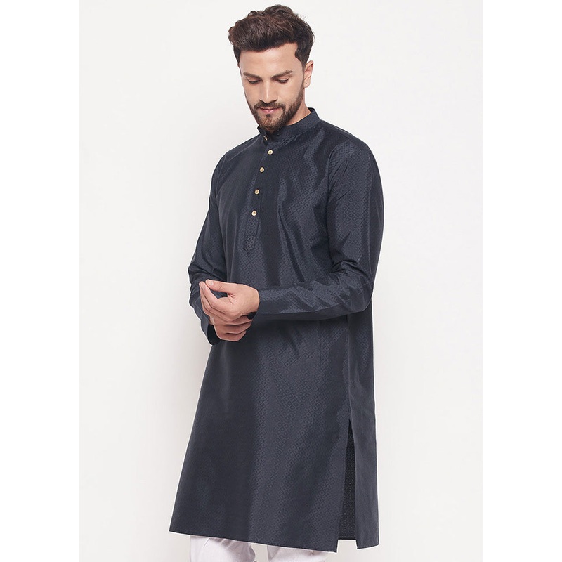 Black Readymade Silk Kurta - JD986589958