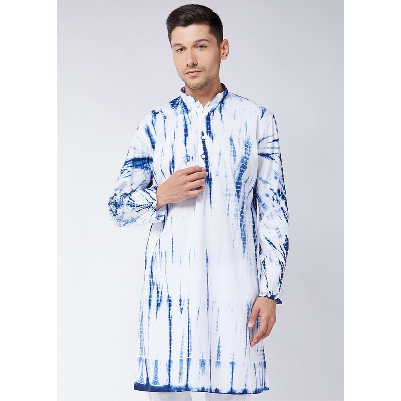 Blue Cotton Printed Kurta - JD986590033