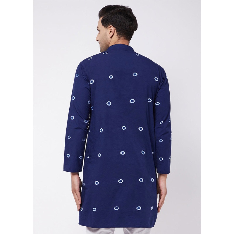 Blue Cotton Printed Kurta - JD986590035