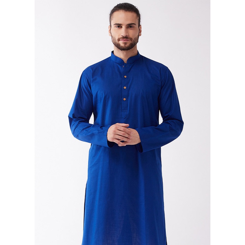 Blue Cotton Solid Kurta - JD986589981
