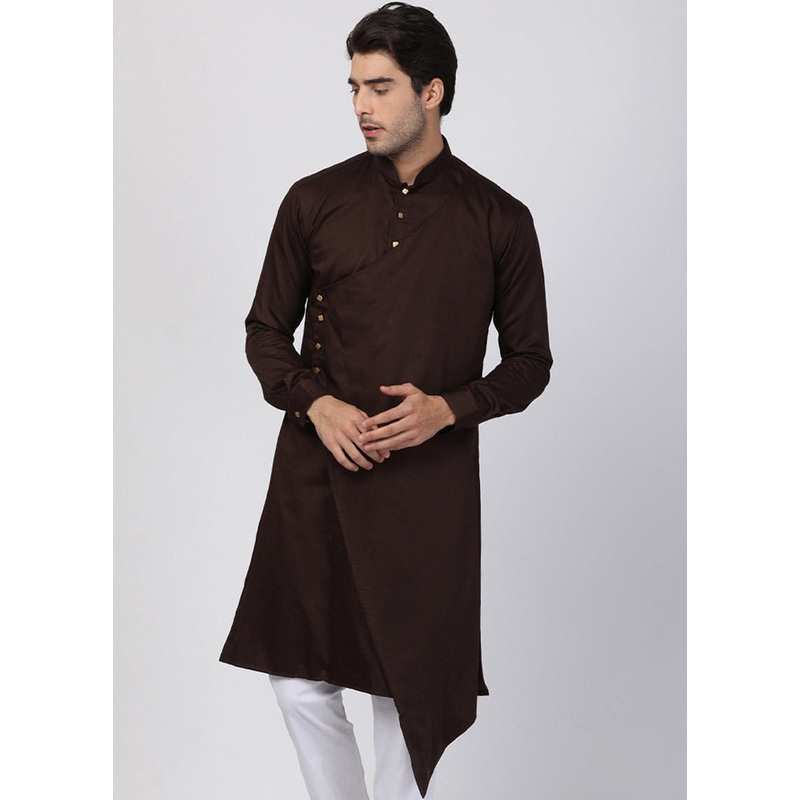 Brown Cotton Solid Kurta - JD986590040