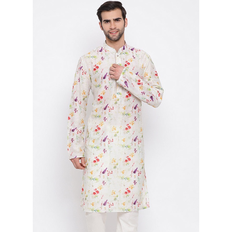 Cream Cotton Printed Kurta - JD986590023