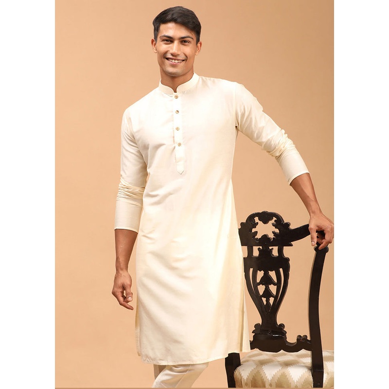 Cream Readymade Viscose Kurta - JD986589970