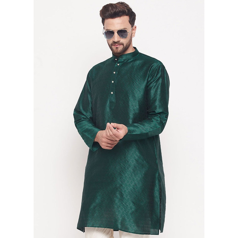 Forest Green Readymade Silk Kurta - JD986589962