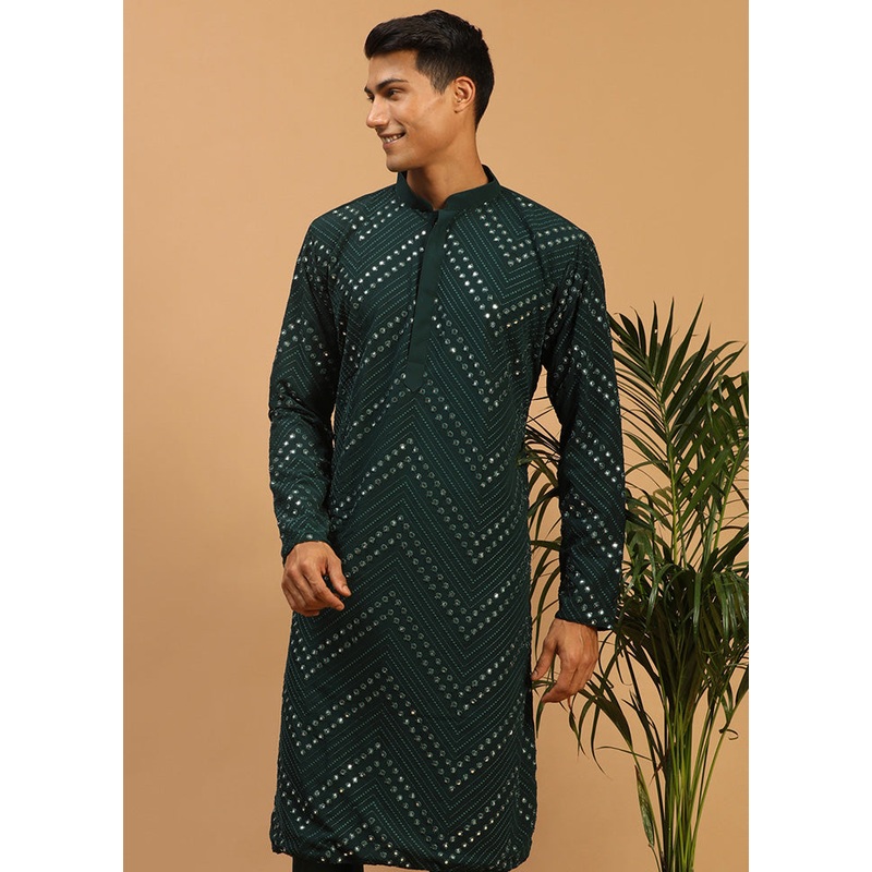 Green Readymade Georgette Kurta - JD986589975