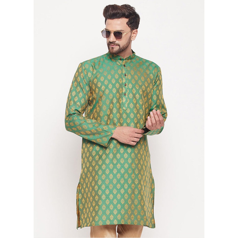 Green Readymade Silk Kurta - JD986589948