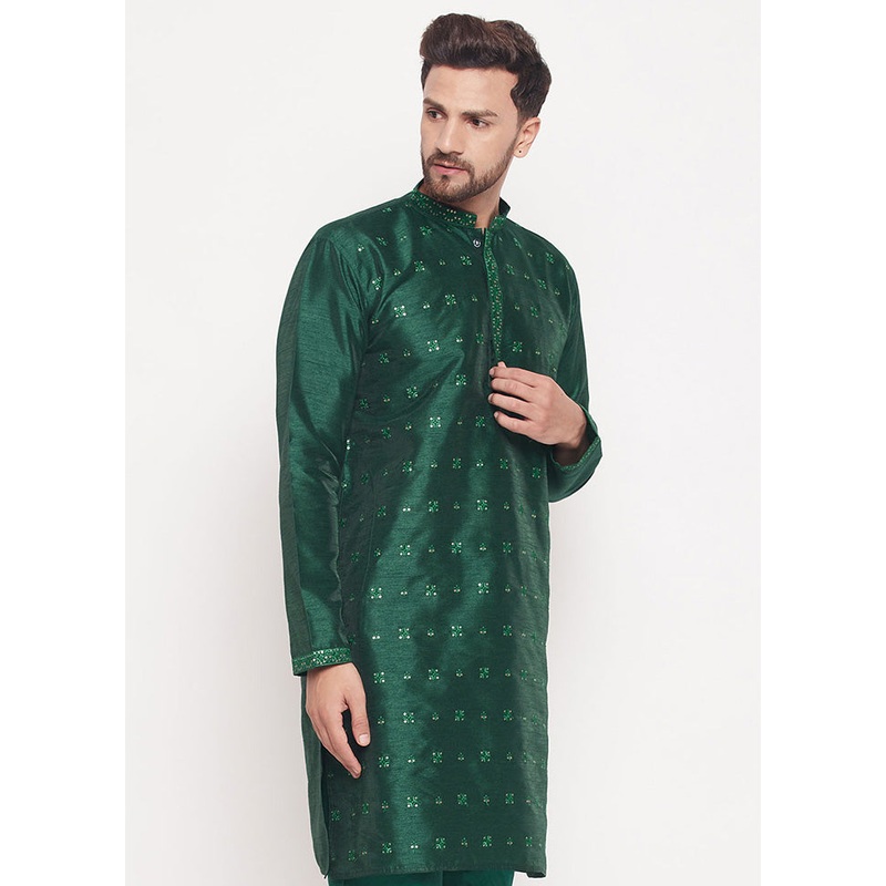 Green Readymade Silk Kurta - JD986589951
