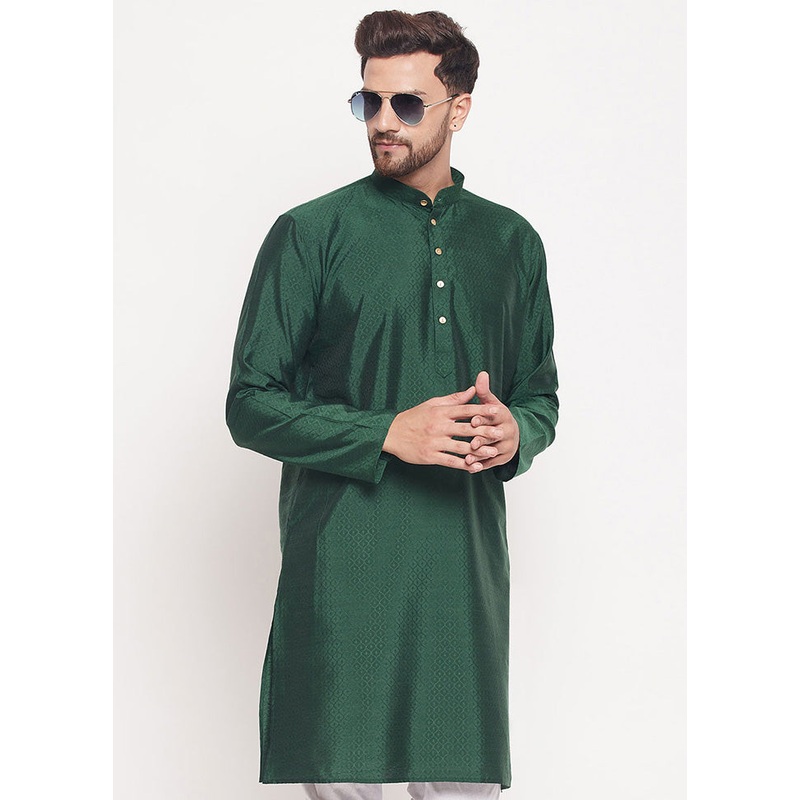 Green Readymade Silk Kurta - JD986589956