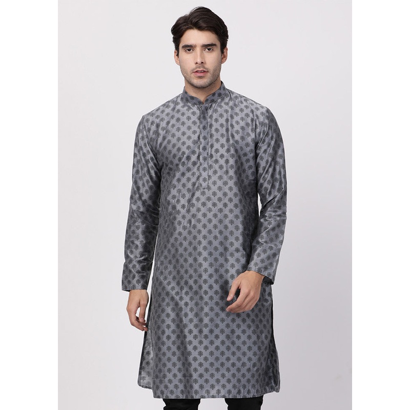 Grey Cotton Printed Kurta - JD986589992