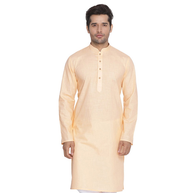 Light Orange Cotton Solid Kurta - JD986589982