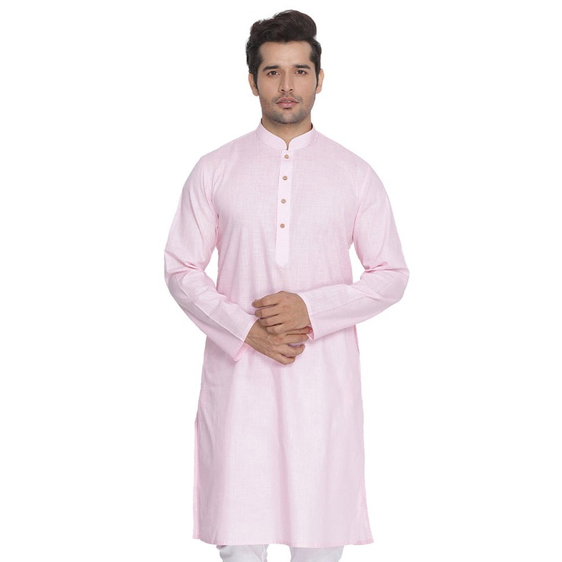 Light Pink Cotton Solid Kurta - JD986589988