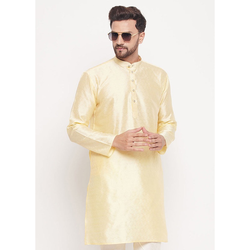Light Yellow Readymade Silk Kurta - JD986589961