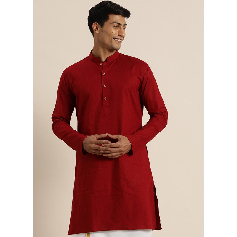Maroon Cotton Printed Kurta - JD986590002