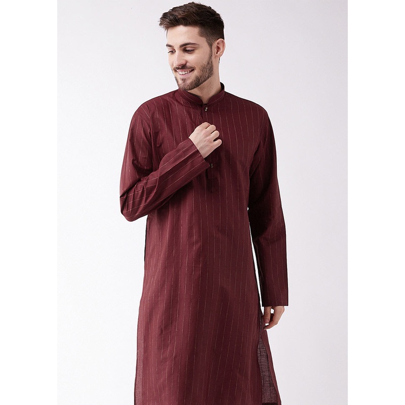 Maroon Cotton Printed Kurta - JD986590024