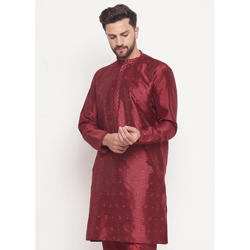 Maroon Readymade Silk Kurta - JD986589952