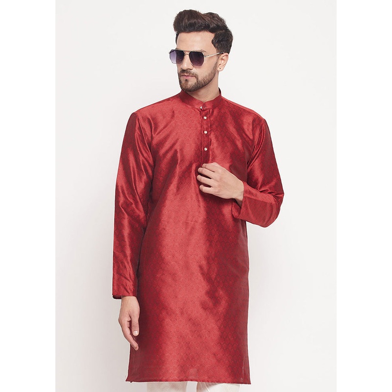 Maroon Readymade Silk Kurta - JD986589963