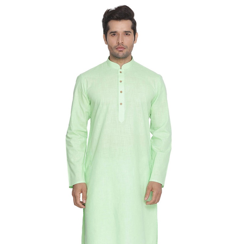 Mint Green Cotton Solid Kurta - JD986589985