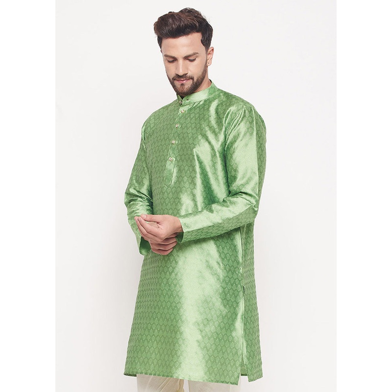 Mint Green Readymade Silk Kurta - JD986589964