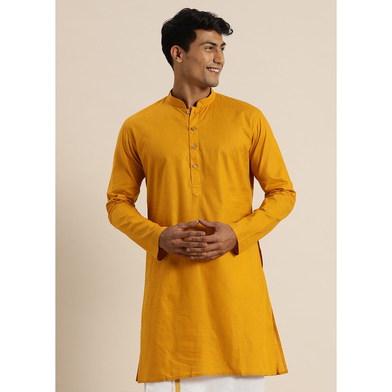 Mustard Cotton Printed Kurta - JD986590003