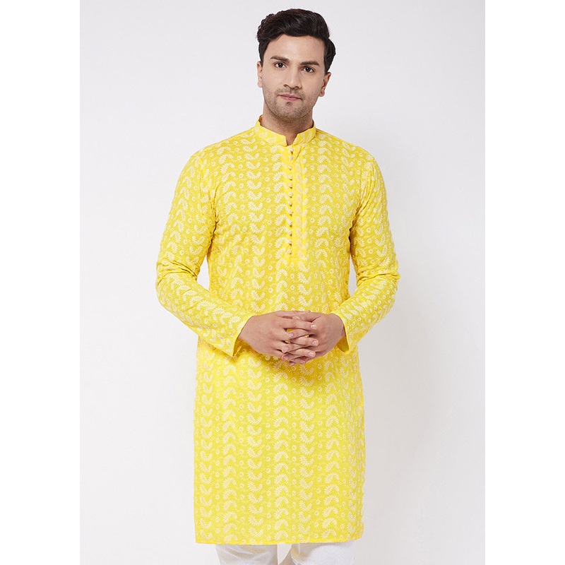 Mustard Cotton Printed Kurta - JD986590046