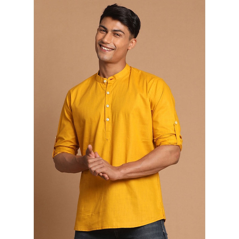 Mustard Cotton Solid Short Kurta - JD986590053