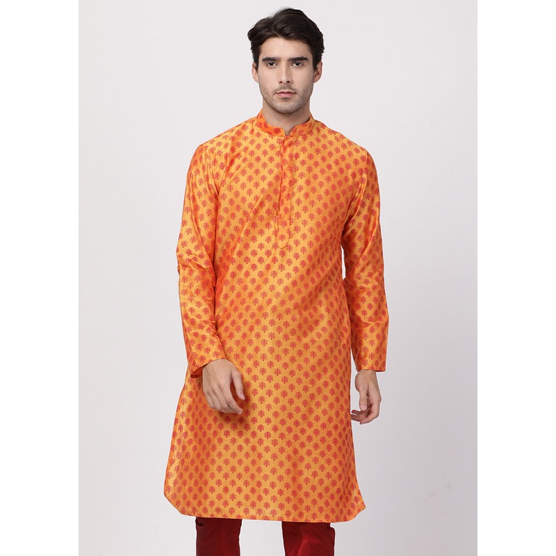 Orange Cotton Printed Kurta - JD986589994
