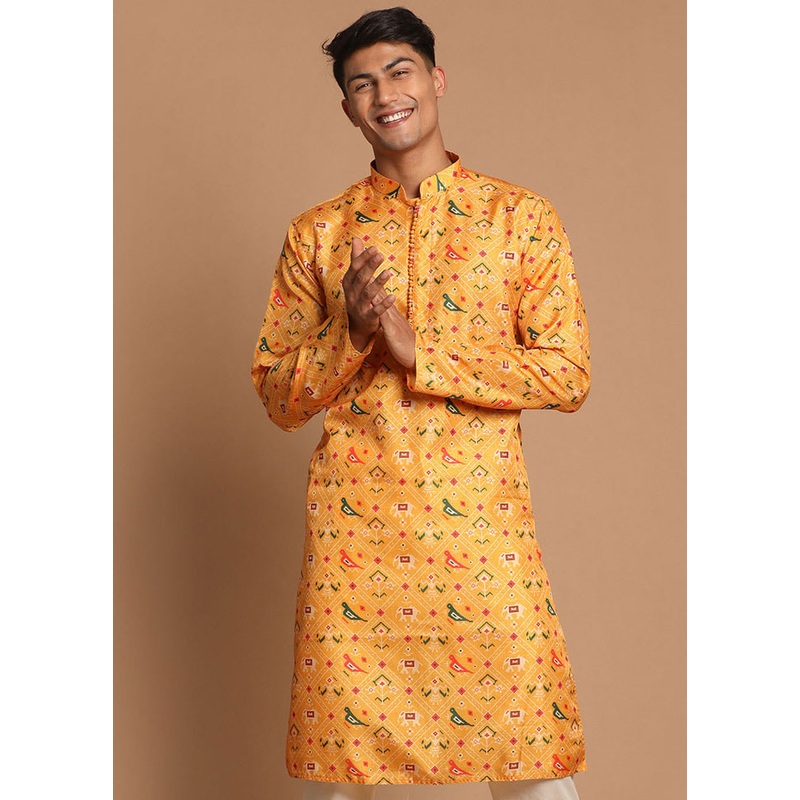 Orange Cotton Printed Kurta - JD986590030