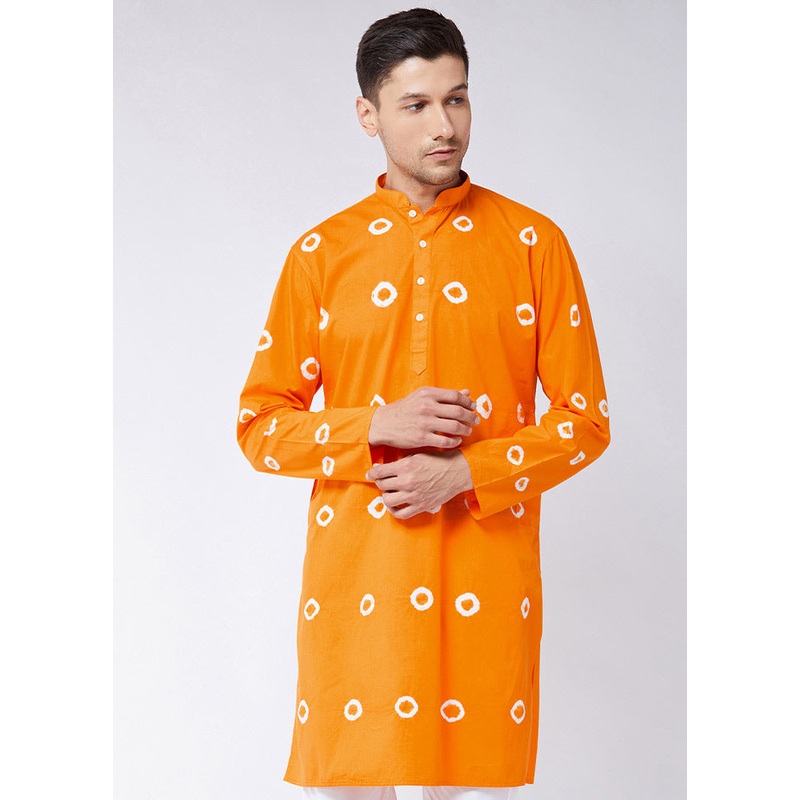 Orange Cotton Printed Kurta - JD986590036