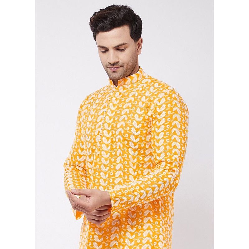 Orange Cotton Printed Kurta - JD986590048