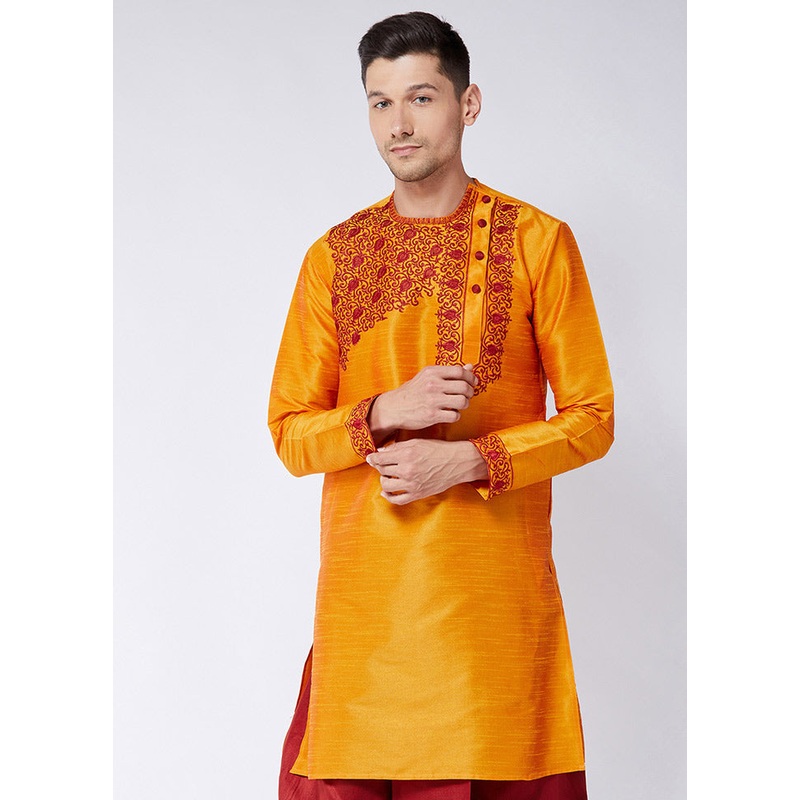 Orange Dupion Silk Printed Kurta - JD986590014