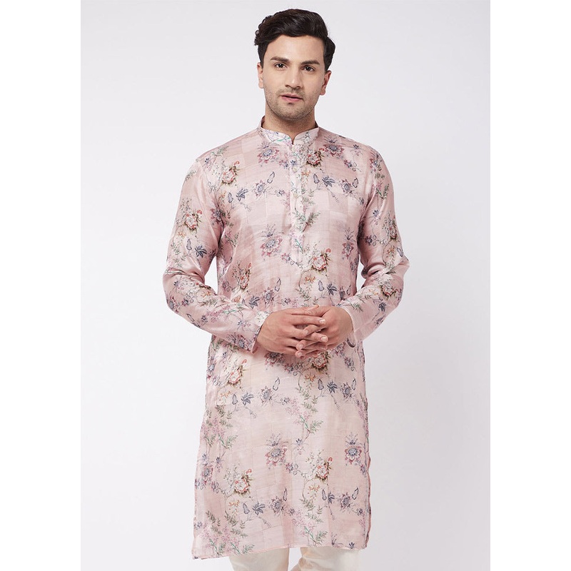 Peach Cotton Printed Kurta - JD986590037