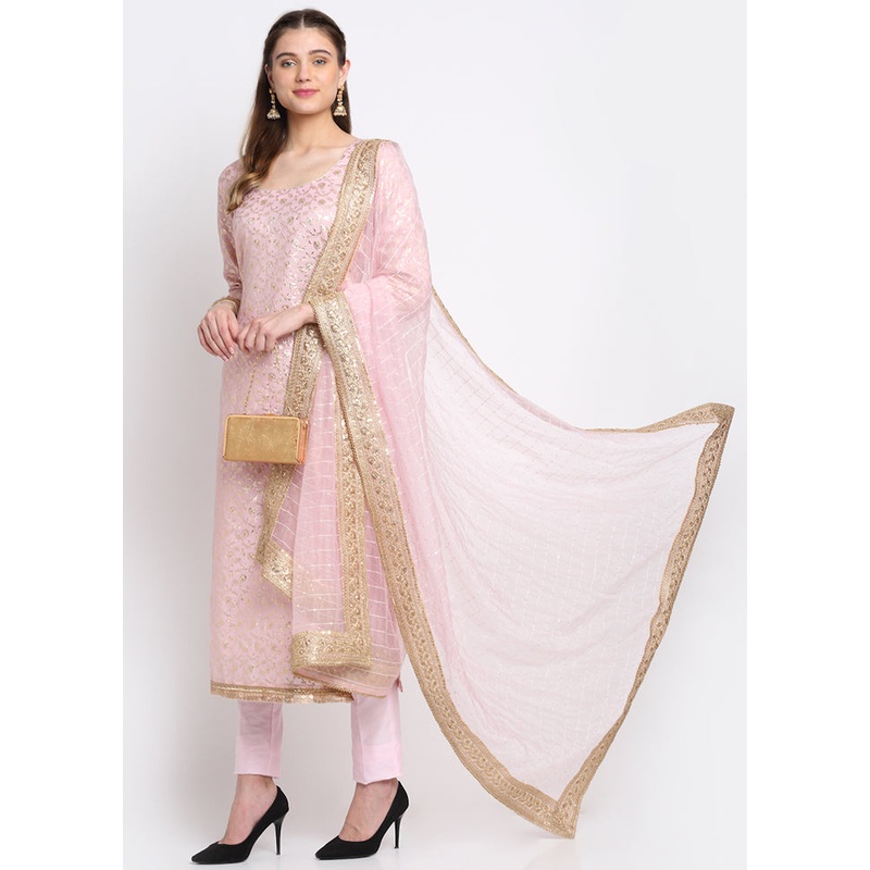 Pink 3 Pc Silk Suit Set With Dupatta - JD986589932