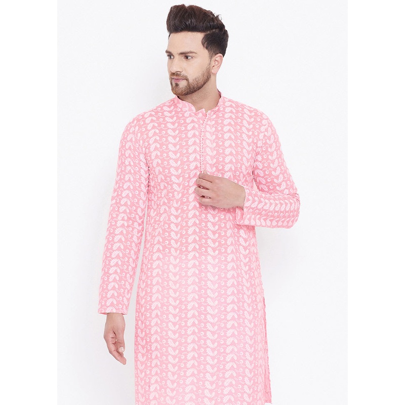 Pink Cotton Printed Kurta - JD986590043