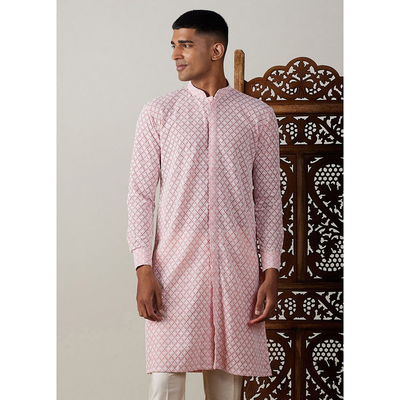 Pink Georgette Printed Kurta - JD986590050