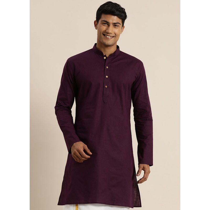 Purple Cotton Printed Kurta - JD986590004
