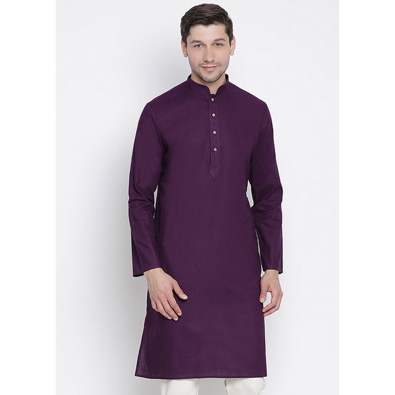 Purple Cotton Solid Kurta - JD986589989