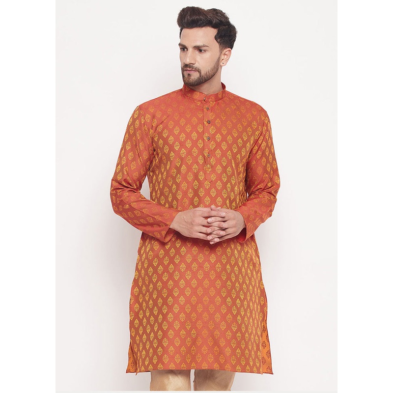 Rust Readymade Silk Kurta - JD986589950