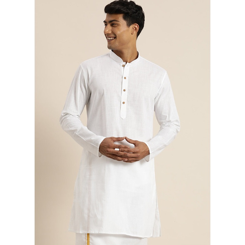 White Cotton Printed Kurta - JD986590005