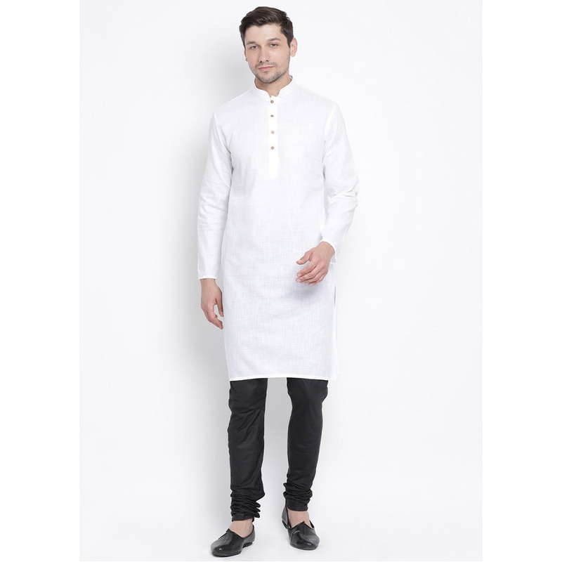 White Cotton Solid Kurta - JD986589990