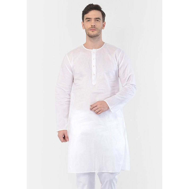 White Cotton Solid Kurta - JD986589991