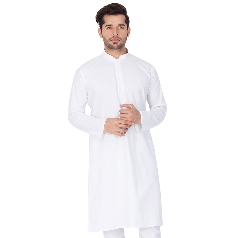 White Cotton Solid Kurta - JD986590010