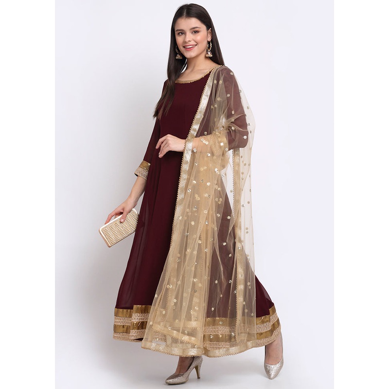 Wine 3 Pc Readymade Georgette Suit Set With Dupatta - JD986589938